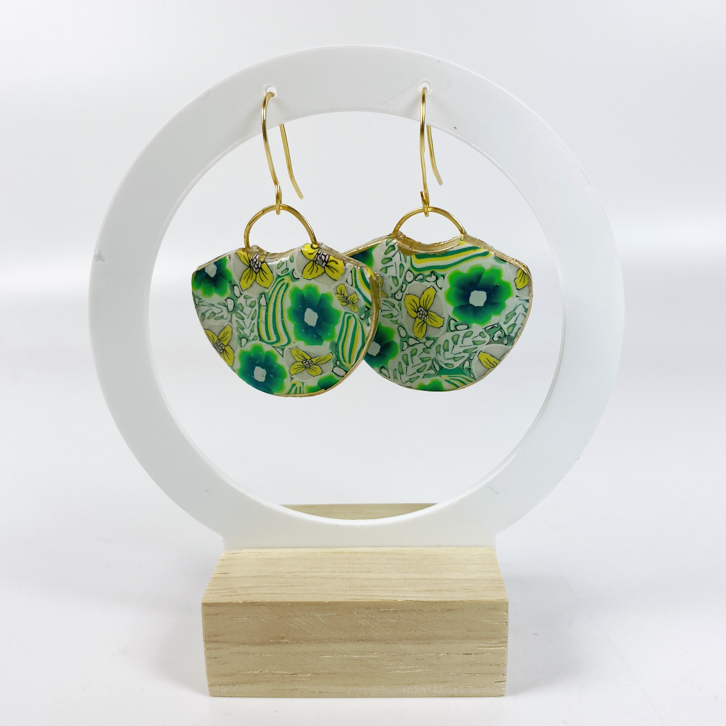 Green Flower Handmade Polymer Clay Earrings