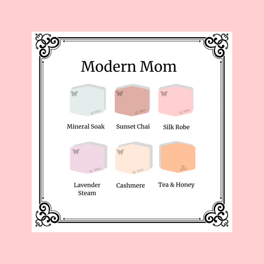 Modern Mom luxury color palette shows on a Silk Robe (warm pale pink) background