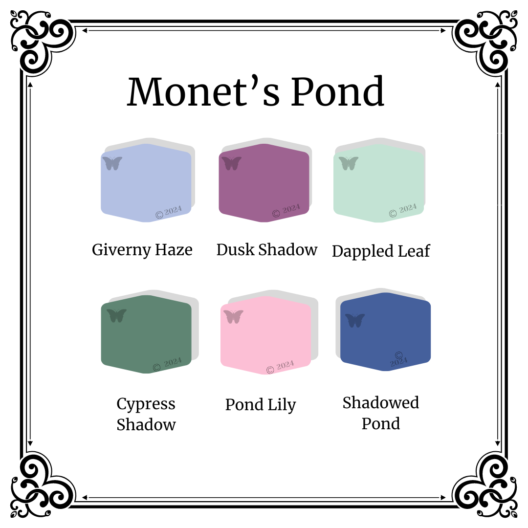 Monet's Lilies Palette Polymer Clay Color Mixing Tutorial on white background.