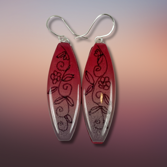 Polymer Clay Twilight Garden Handmade Dangle Earrings on a twilight background