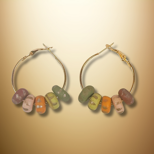 Handmade Polymer Clay Small Hoop Earrings with Autumn Beads on a gold background